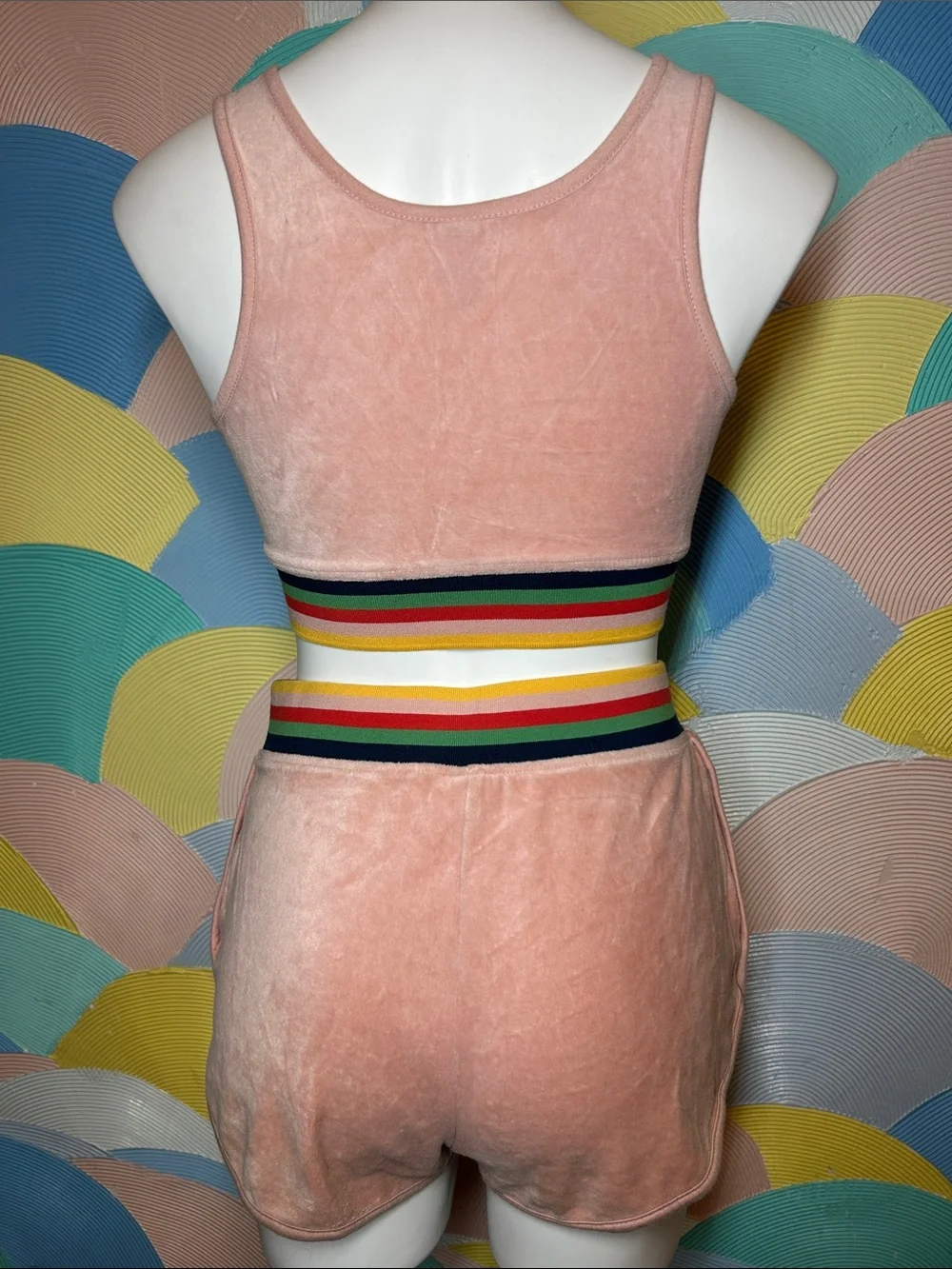 Wild Fable Light Blush Tank and short set with multicolor Trim sz xs